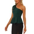 thumbnail image 4 of INSPIRE CHIC Women's One Shoulder Bow Ruffled Elegant Peplum Top XL Dark Green, 4 of 6