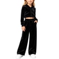 thumbnail image 5 of SHTXOZHI Velvet Outfits for Girls Cropped Long Sleeve Tops Matching Wide Leg Pants Shiny Loungewear 2 Piece Sets, 5 of 9