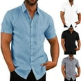 thumbnail image 2 of DcoolMoogl Men's Casual Loose Linen Short Sleeve Shirt Turndown Collar Button Down T-Shirt, 2 of 6