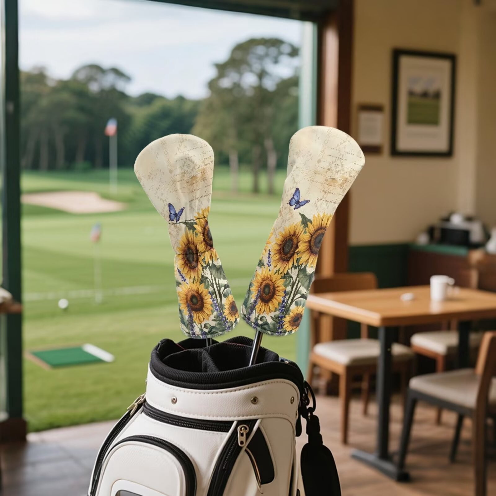 Uorisanigo Golf Club Head Covers for Drivers Fairway Woods Hybrids - Premium PU Leather Blue Butterfly Sunflower Golf Club Headcovers - 3 Piece Set for Men and Women