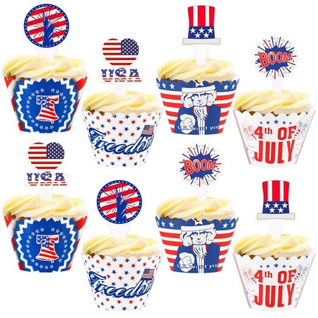 

Amosfun 48PCS Independence Day Cupcake Liners Wrappers Patriotic Cupcake Topper Picks for 4th of July Cake Decoration