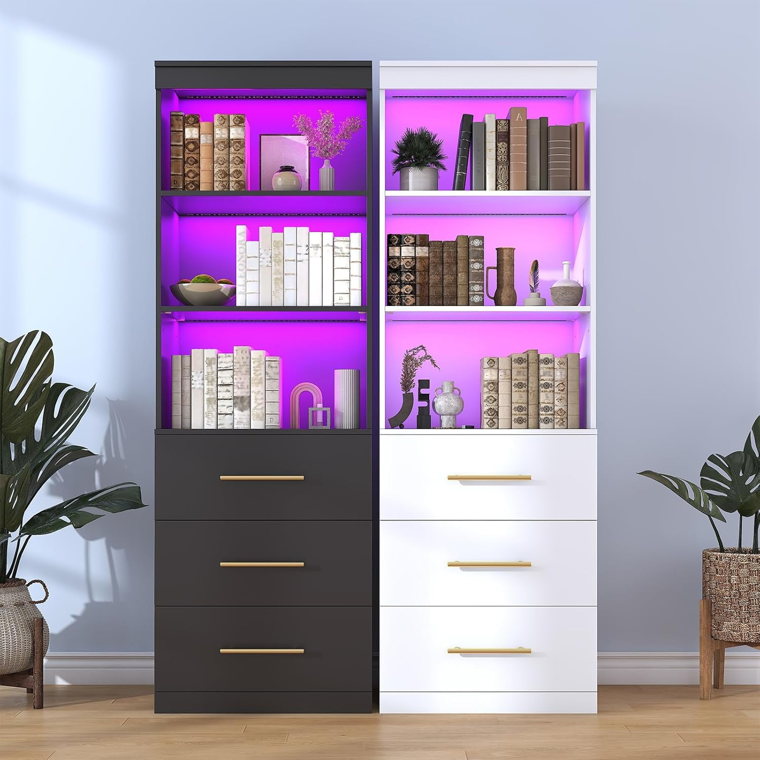 Winkalon 71" H White Bookshelf with Drawers, Bookshelf and Bookcase with 3-Tier Open Shelves, Tall Bookcase Tall Storage Cabinet for Home Office