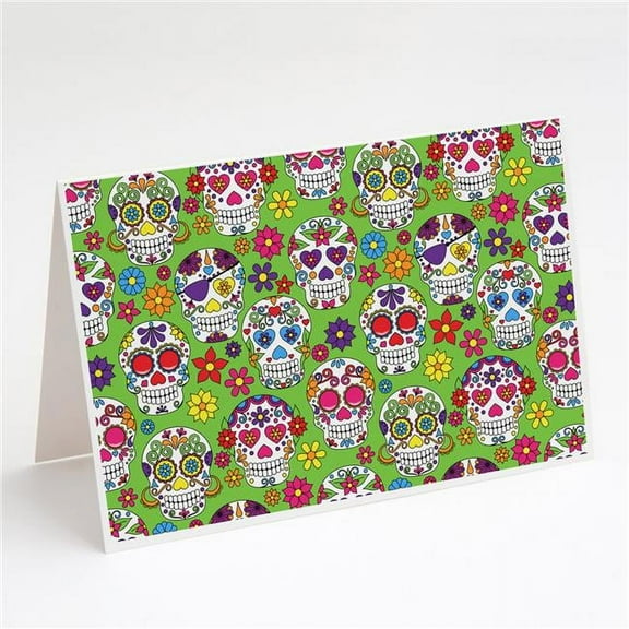 Day of the Dead Green Greeting Cards & Envelopes - Pack of 8