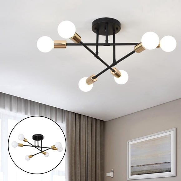 6 Lights Industrial Ceiling Light Lighting Fixture for Kitchen Black Golden