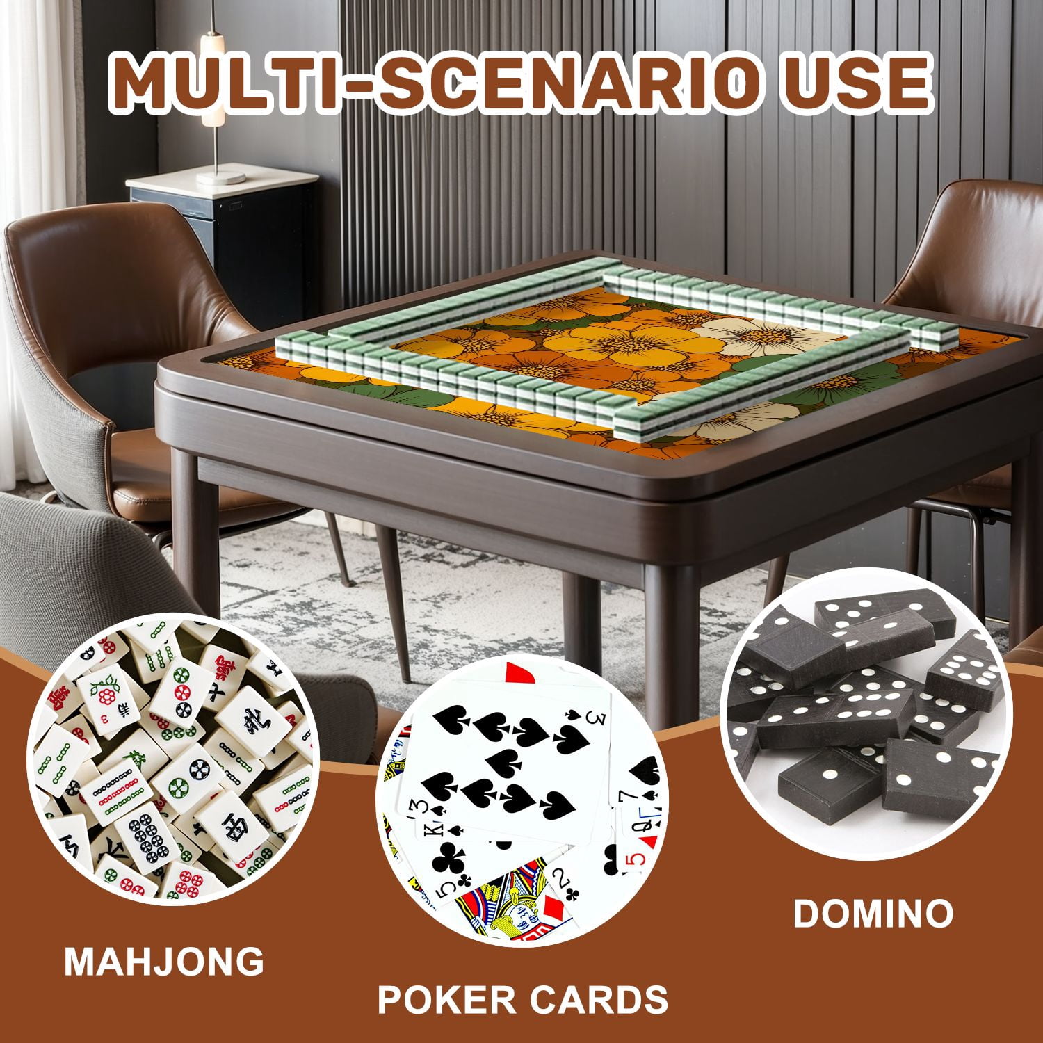Mahjong Mat 31.5" x 31.5" Colorful Large Scale Hand Drawn Floral Seamless Retro Non-Slip Noise Reduction American Mahjong Tiles Table Cover for Dominoes Poker Card Board Games Gift