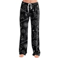 thumbnail image 3 of IYYVV Halloween Pajamas Goth Blood Rose Print Drawstring Sleep Bottoms Stretch Lounge Skull Spooky Orange Trendy Pant Black L, 3 of 5