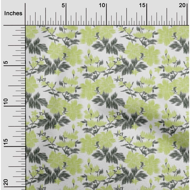 oneOone Cotton Cambric Fabric Leaves & Floral Ikat Print Fabric BTY 56 Inch Wide