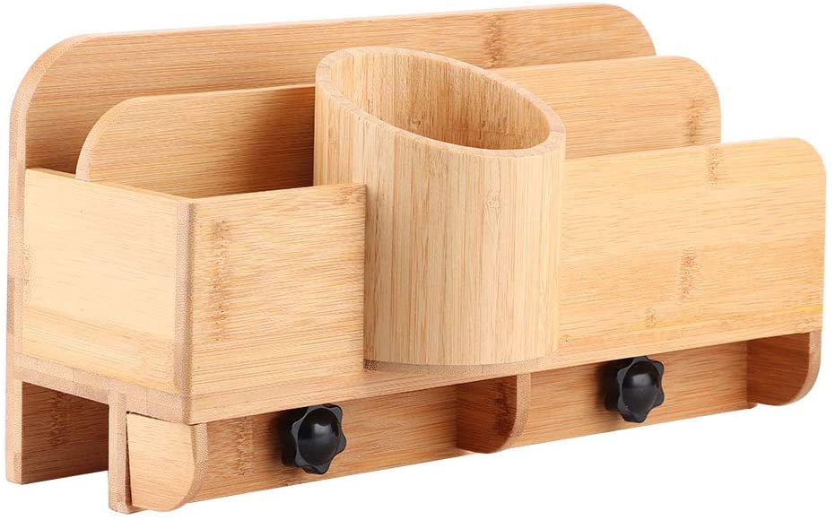 Relaxdays 2-Piece Bamboo Desk Organizer Set - Pen Holder And Memo Box With 900 Sheets, Natural Finish-1126419