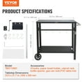 thumbnail image 3 of VEVOR Outdoor Grill Dining Cart with Double-Shelf, BBQ Movable Food Prep Table, Multifunctional Iron Table Top, Portable Modular Carts for Pizza Oven, Worktable with 2 Wheels, Carry Handle, Black, 3 of 9