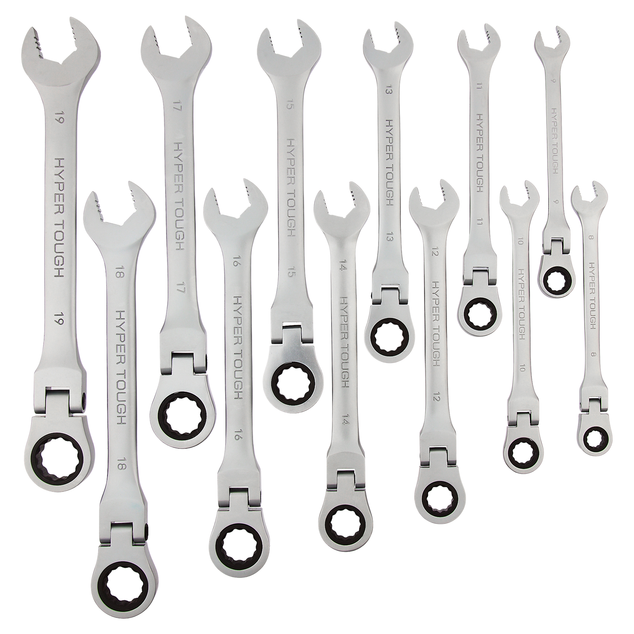 Juego de llaves de trinquete de cabeza flexible Hyper Tough, métricas, 12 piezas 6