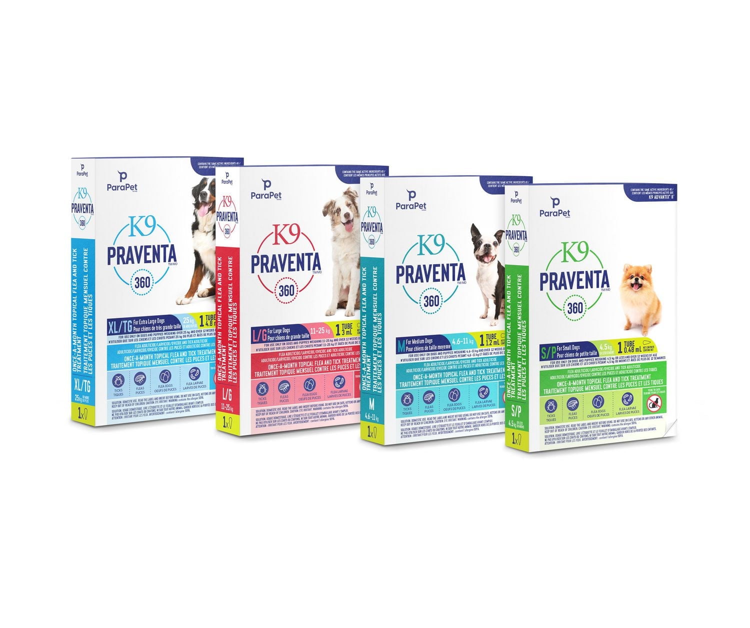 Parapet K9 Praventa 360™ traitement contre les puces et les tiques pour chiens de taille moyenne, 4,6 kg à 11 kg, 1 tube