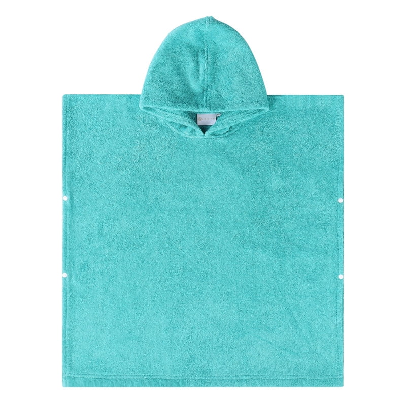 Superior Lyron Kids Cotton Terry Medium Weight Hooded Poncho Bath Towel, Small/Medium, Teal