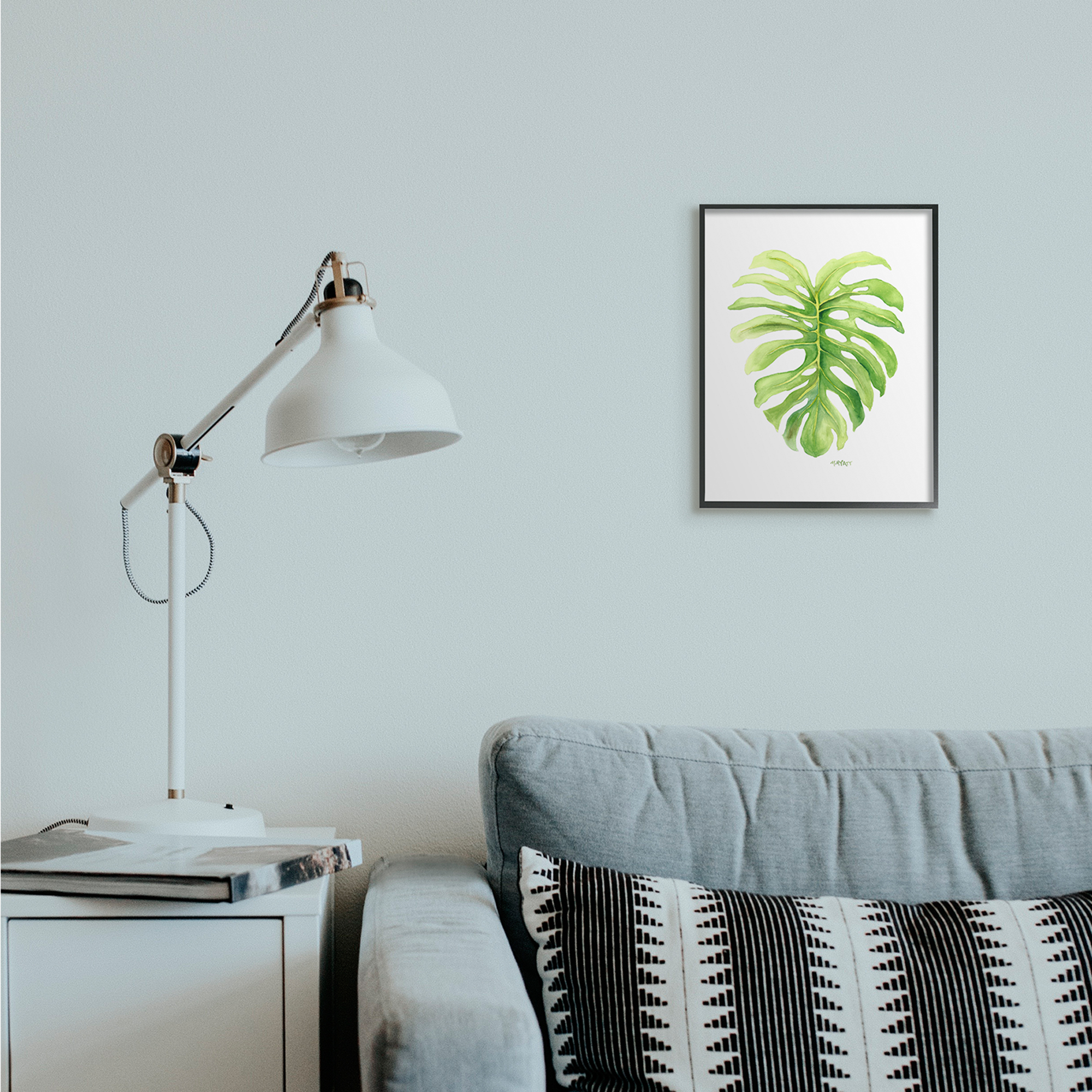 Stupell Industries Monstera Leaf Tropical Plant Over White Black Framed, 11 x 14, Design by Melissa Hyatt LLC