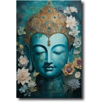 Blue Buddha Canvas Wall Art Buddha Head & Lotus Flower Painting Prints Zen Pictures Buddhist Spiritual Artwork for Yoga Spa Meditation Room Framed(Picture-4, (12.00" x 18.00"))