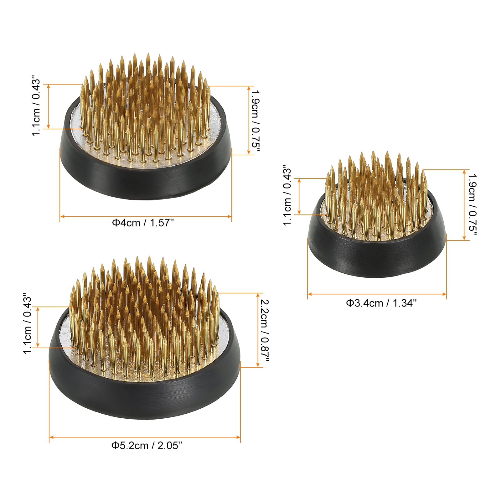 Uxcell 1.6"/2" Flower Frogs Ikebana Kenzan Flower Arranger Tool Brass Floral Frog Pin Holder Gold 3Pcs