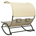 thumbnail image 3 of vidaXL Double Sun Lounger with Canopy Textilene Taupe and Cream, 3 of 5