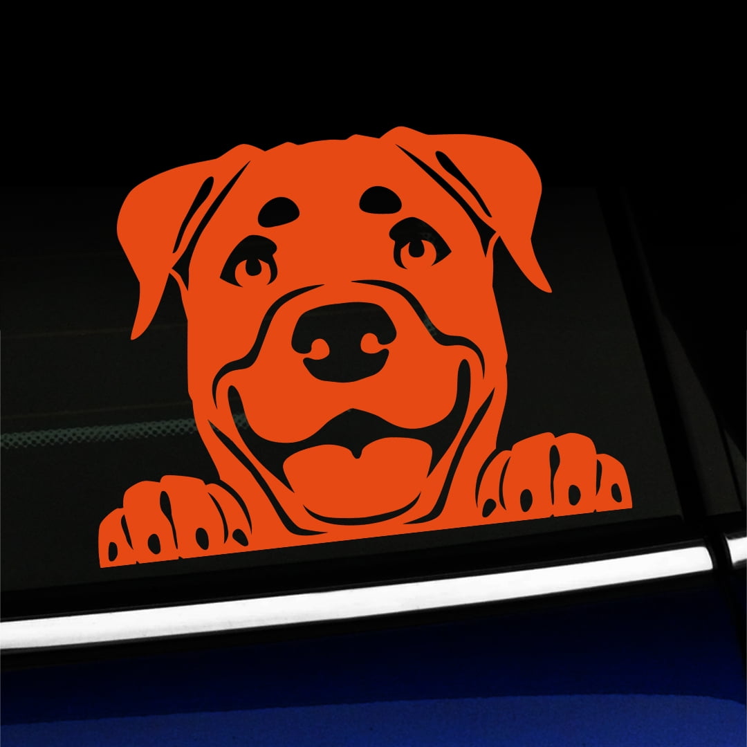 Peeking Rottweiler Vinyl Car Decal Choose Color [ORANGE