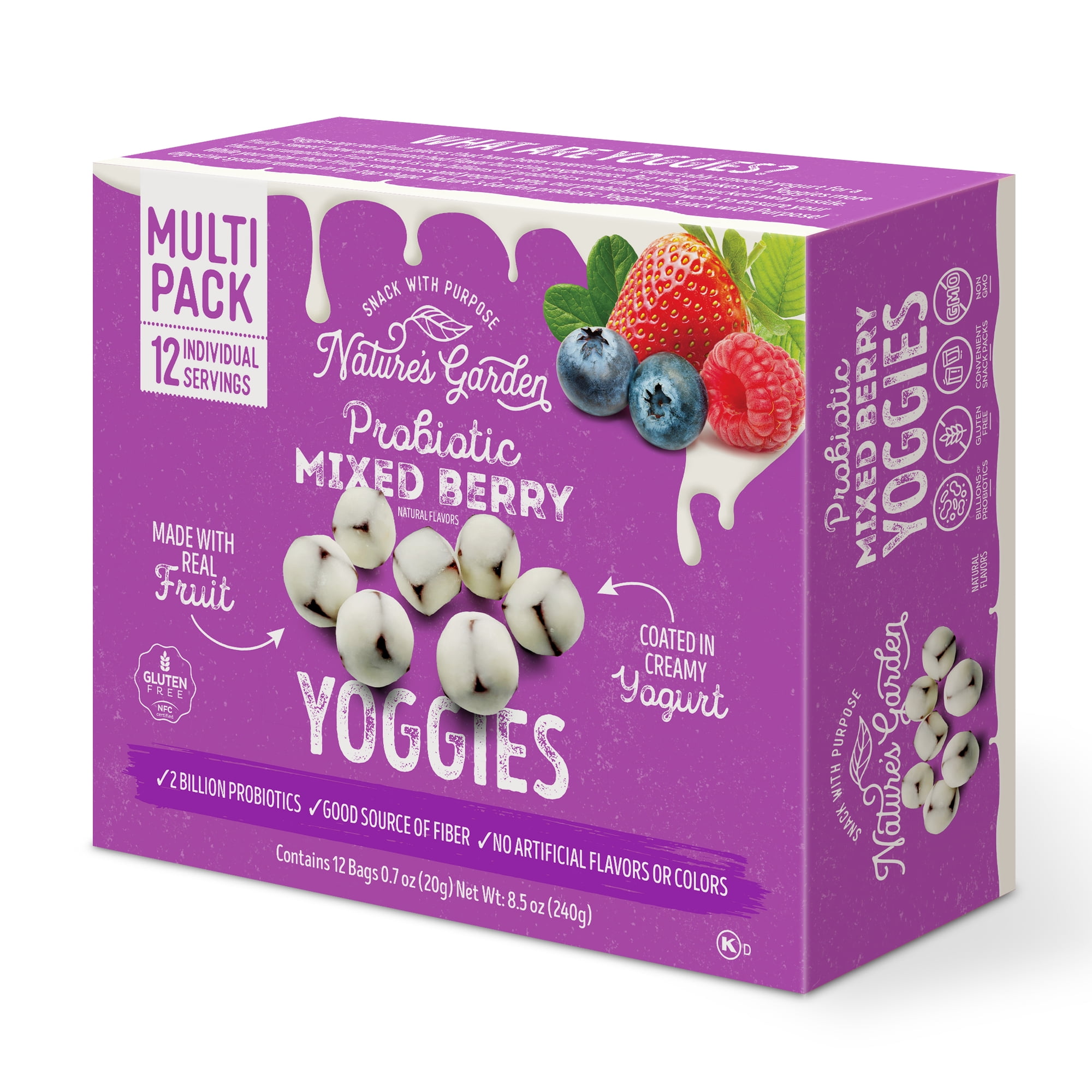 Nature's Garden, Probiotic Mixed Berry Yoggies, Gluten- Free, Non-GMO, Soft Chew, Fruit Snacks, 0.7 oz, 12 Count