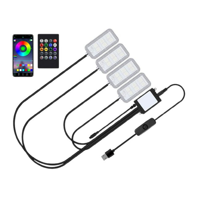 USB Powered LED Car Atmosphere Footwell Light Kit, 4-Piece Interior Strip Lights with Cigarette Lighter Plug, Multi-Color Ambiance for Auto Decor