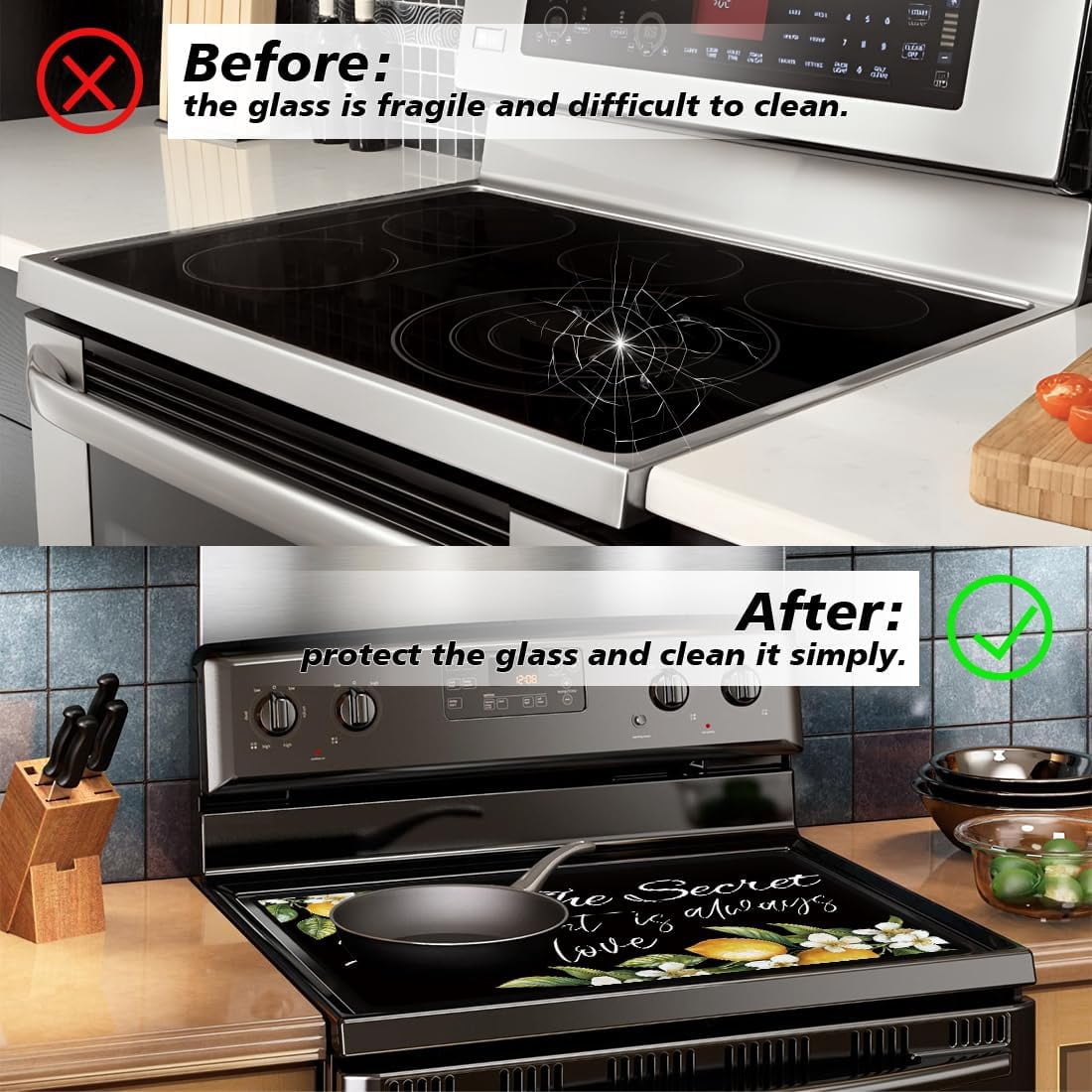 1set Electric Stove Cover 20.47x28.35" Stove Top Cover for Electric Stove Foldable Glass Cooktop Protector Non-Slip Top Protector Mat for Electric Stove Washer and Dryer (Lemon) Colorful