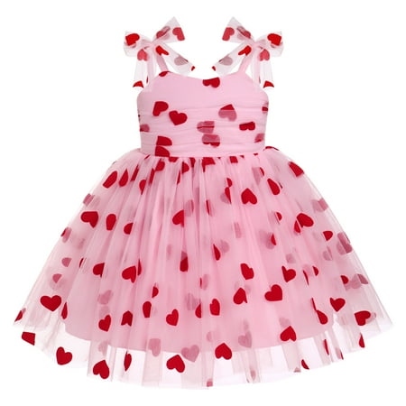 IBTOM CASTLE Toddler Baby Girls Boho Rainbow Tutu Floral Sequin Sleeveless Backless Ruffle Tulle Dress Princess Birthday Party Sundress 12-18 Months Pink Heart
