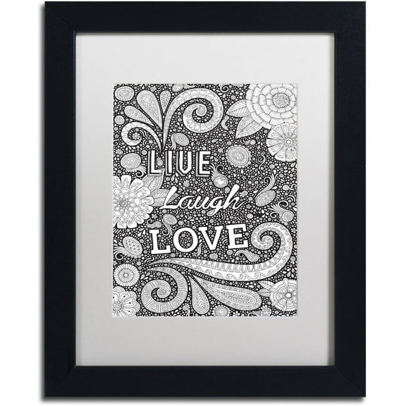 Trademark Fine Art "Live Laugh Love Black" Canvas Art by Hello Angel, White Matte, Black Frame