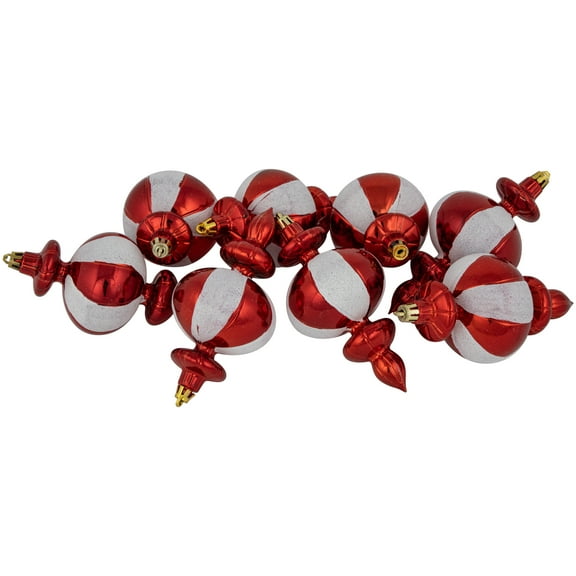 Northlight 8-Count Red and White Shatterproof Finial Christmas Ornaments, 6"