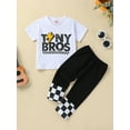 thumbnail image 3 of Wassery 2Pcs Baby Boy Clothes 9M 12M 18M 24M 2T 3T 4T Toddler Boys Summer Outfits Short Sleeve Letter Print Tops + Checkerboard Pants Set, 3 of 9