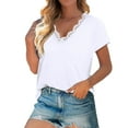 thumbnail image 2 of USSUMA Womens Tops Dressy Casual Summer Short Sleeve Solid Color Shirts for Women Trendy Cute Lace Trim V Neck T-Shirts Blouses for Women Plus Tunic, 2 of 8