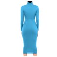 thumbnail image 4 of YWDJ Long Fall Dresses for Women 2022 Women Fashion Slim High Neck Long Dress Long Sleeve Pure Color Dress Blue M, 4 of 8