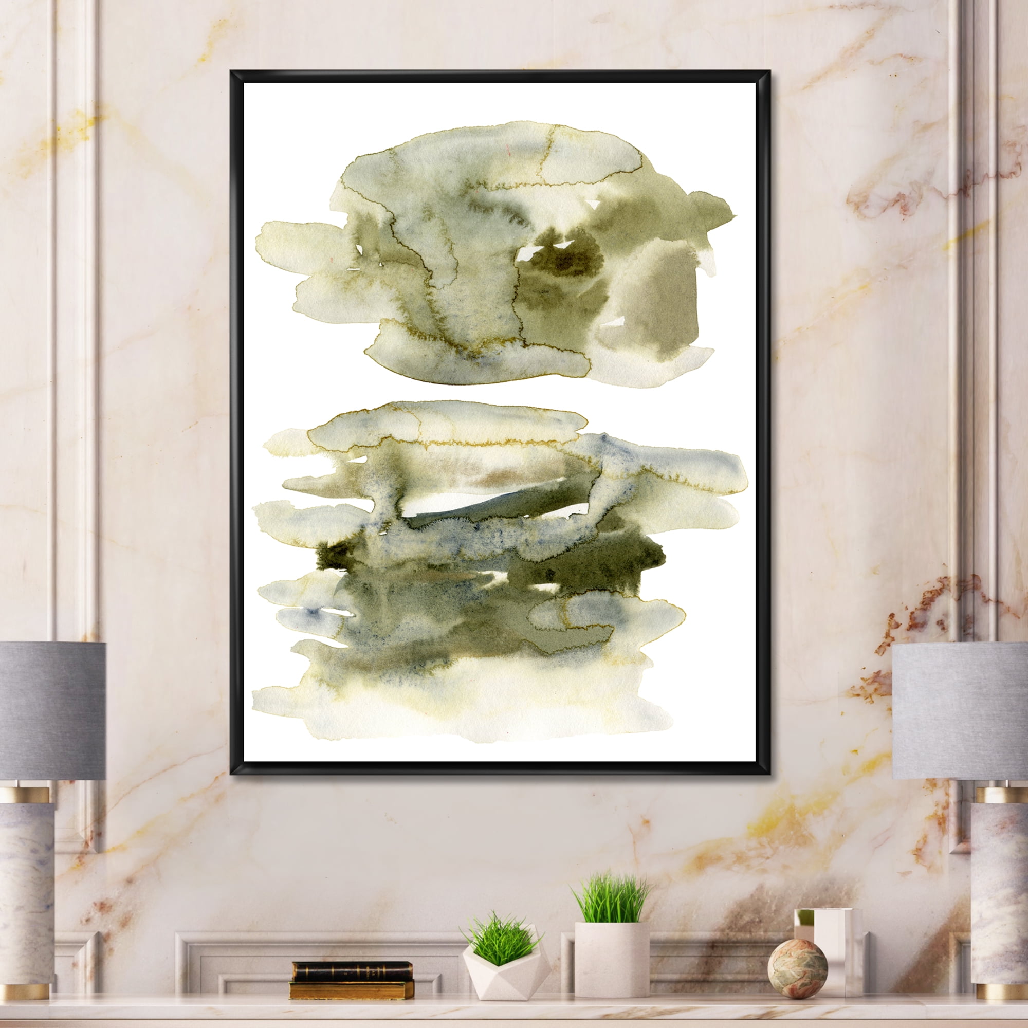Abstract Clouds In Dark Green II 12 in x 20 in Framed Painting Canvas Art Print, by Designart