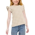 thumbnail image 2 of MKOSPLRT Kids Tops Girls' Plaid T Shirts 3-14 Years Crew Neck Fly Sleeve Cute T-Shirts Casual Color Block Shirts Ruffle Tee Shirts, 2 of 9