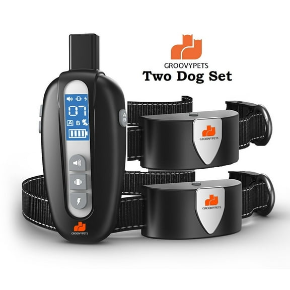 product image GROOVYPETS 650 Yard Remote Dog Shock Collar Training Collar for Small Medium Large Dogs, 3 Training Modes, Sound, Vibration, Shock Rechargeable 100% Waterproof -2 Dog Model