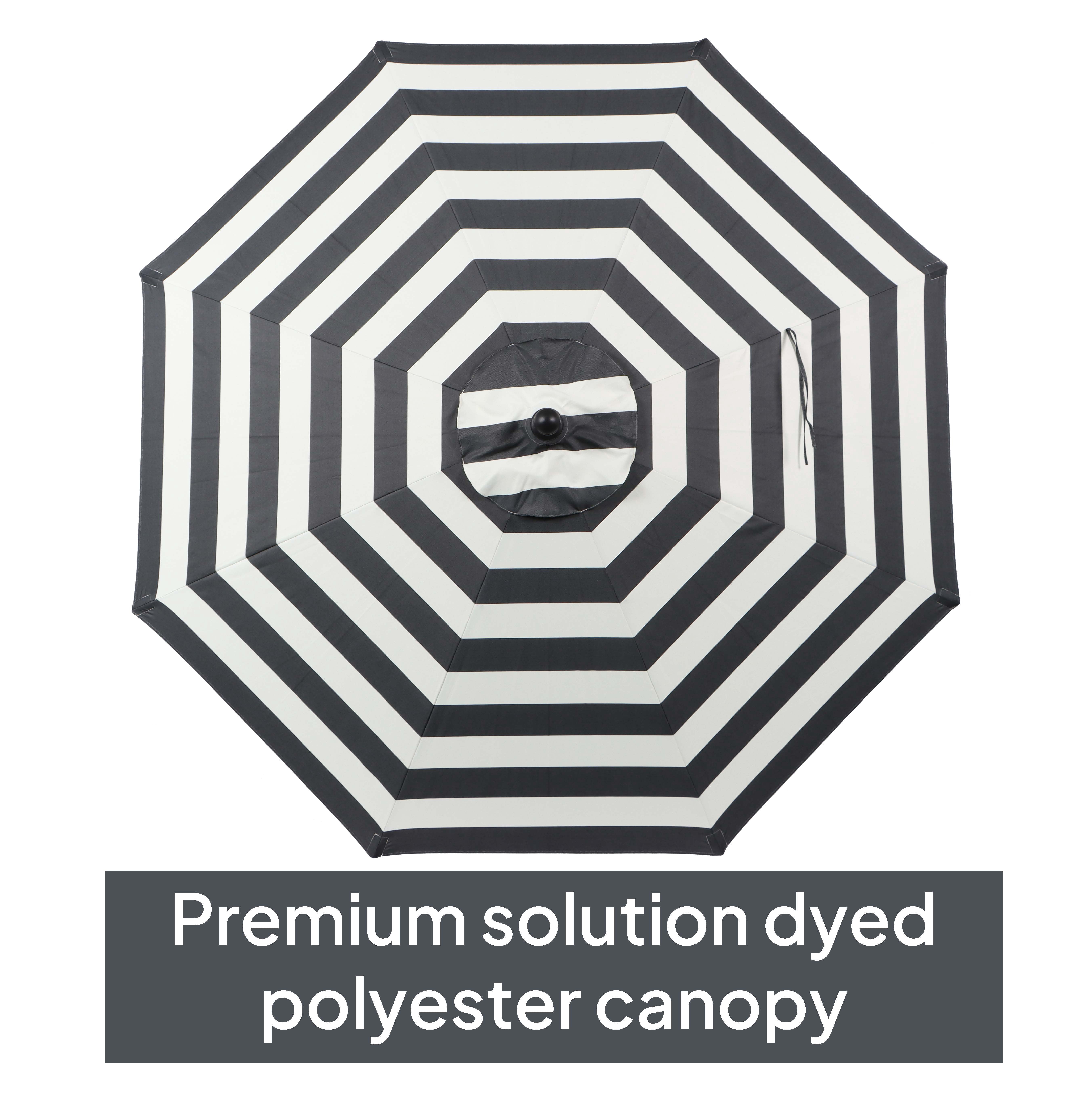 Better Homes & Gardens Premium 9' Stripe Round Market Patio Umbrella, Crank Lift, 3-Angle Tilt