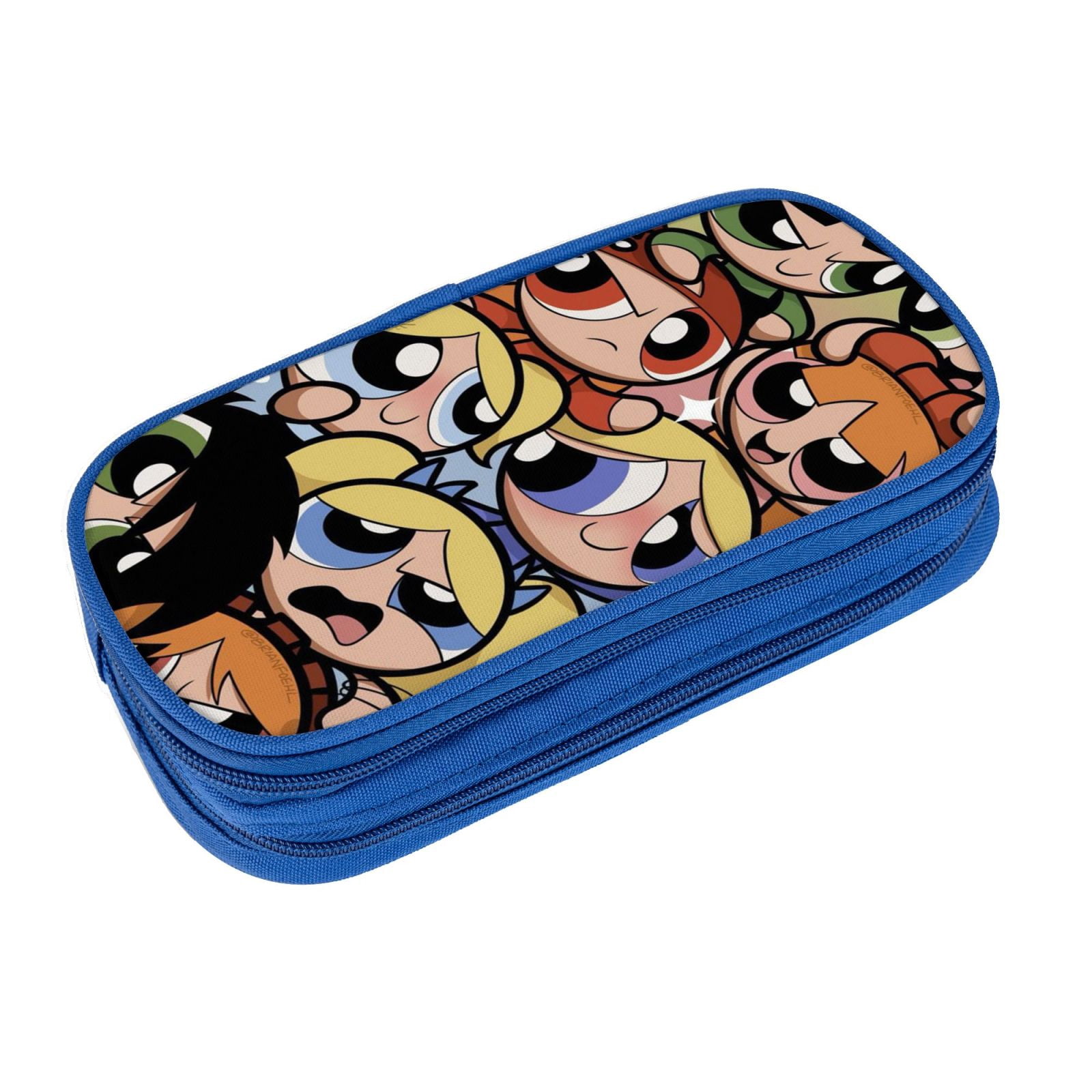 The Powerpuff Gi-rls Pencil Case Large Capacity Pencil Pouch Pen Bag Office Stationery Organizer Travel Makeup Bag Blue