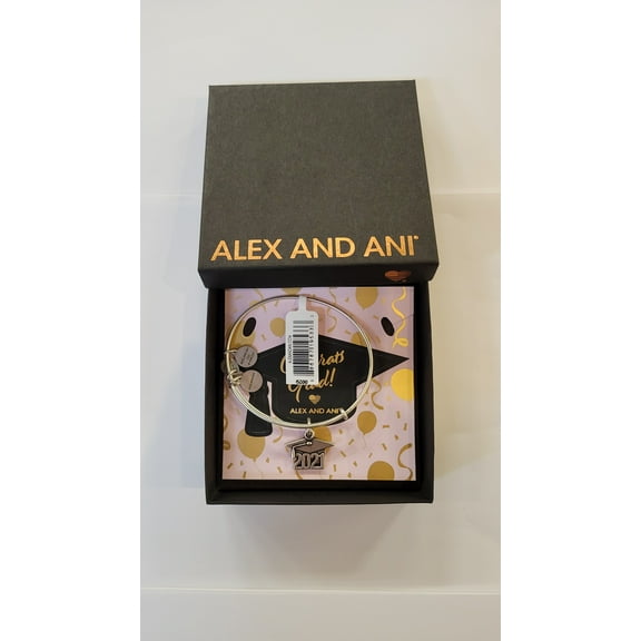 Alex and Ani Connections Expandable Bangle for Women, 2021 Graduation Cap Charm, Rafaelian Silver Finish, 2 to 3.5 in