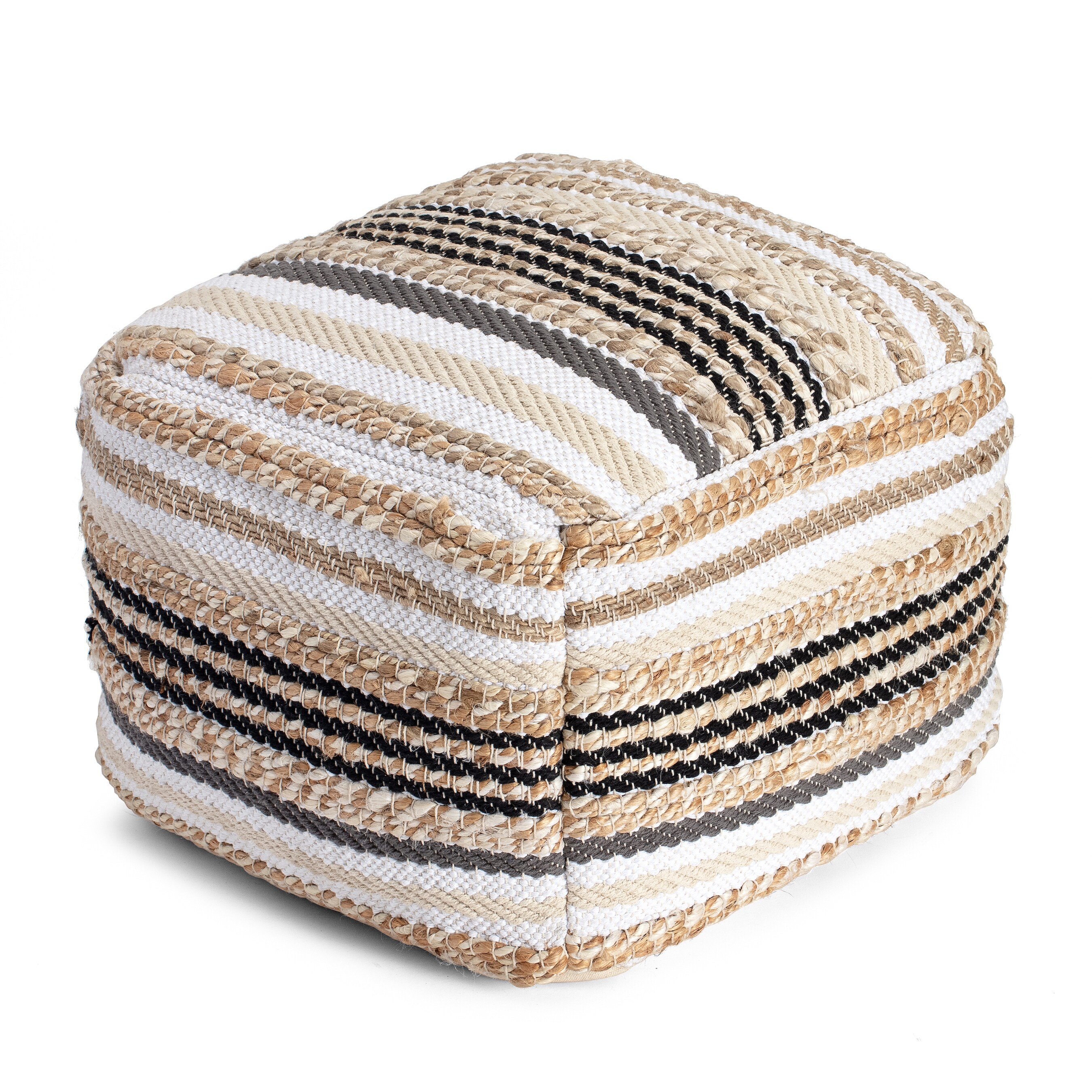 Anji Mountain Arsenal 22" Square Pouf Ottoman Beige & Grayscale