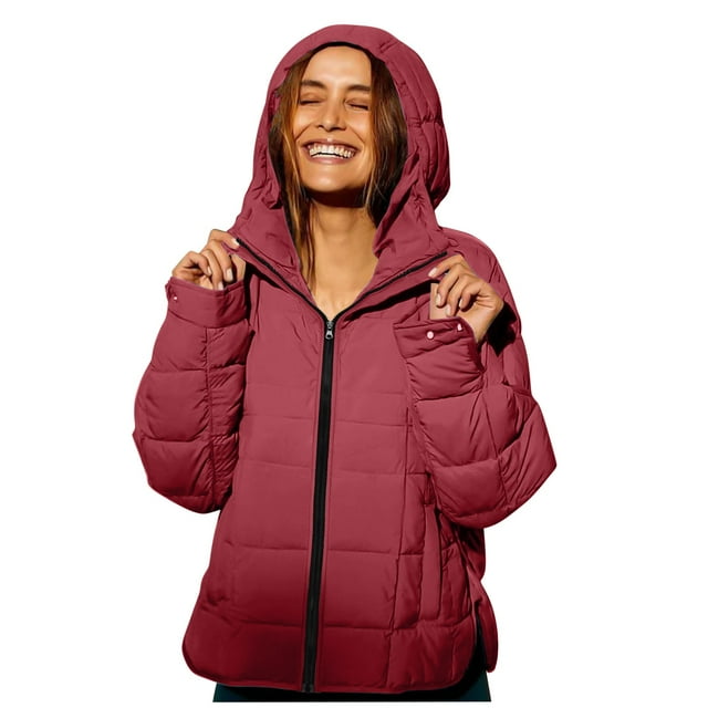 Veste Matelassée Compressible pour Femmes, Comdrip Veste Matelassée à Fermeture Éclair Légère pour Femmes pour l'Hiver, Manteau Rembourré Chaud Léger, Hauts, Veste Légère pour Femmes Rouge 2TG