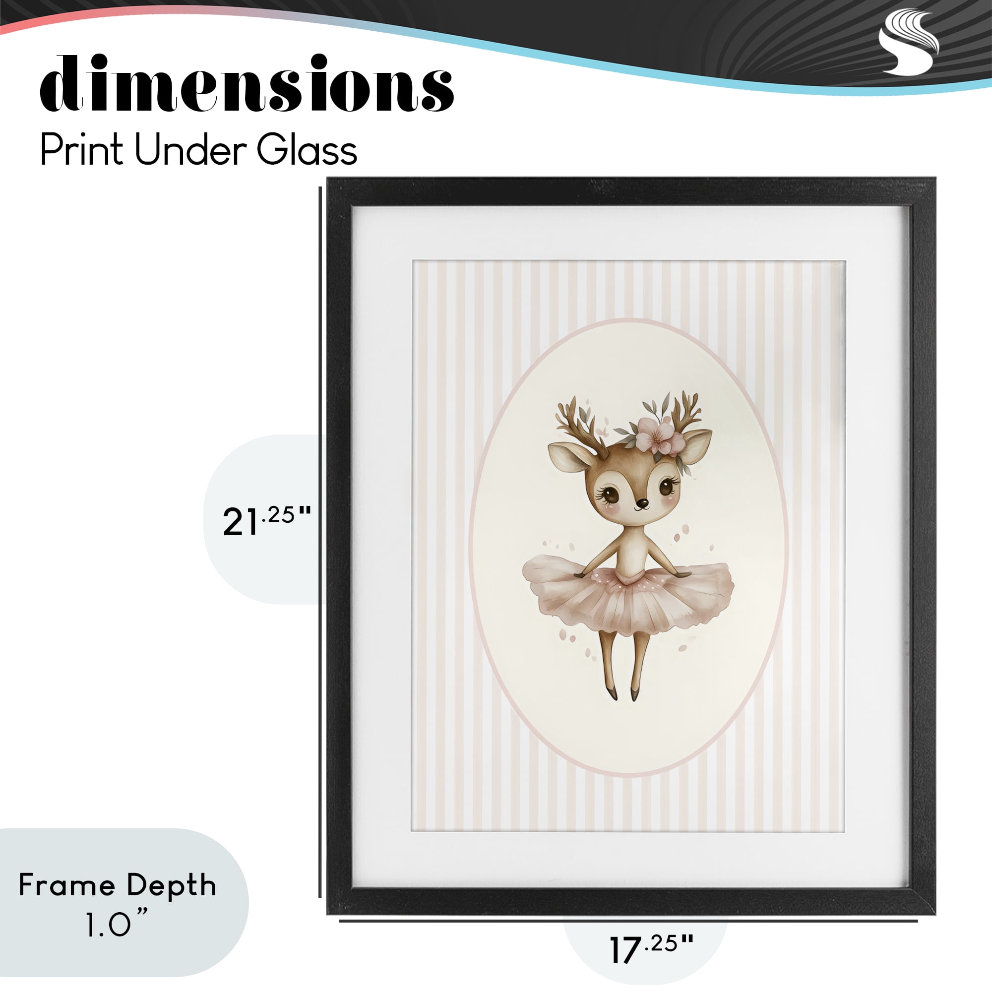 Stupell Industries Nursery Ballerina Deer Striped Black Framed Print Under Glass, design by LSR Design Studio