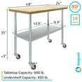 thumbnail image 3 of 24" x 48" Maple Wood Top Work Table with Adjustable Undershelf and Wheels, 3 of 9