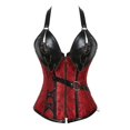 thumbnail image 3 of Disfraz de pirata para mujer, ropa medieval vikinga Steampunk, corsé de caballero gótico, chaleco de cuero con cuello halter para Halloween, 3 of 5