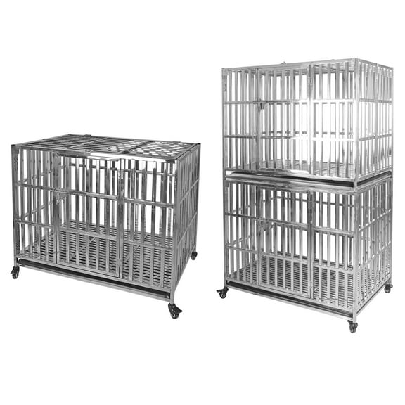 Confote Stackable Heavy Duty Dog Cage Pet Stainless Steel Crate for Small Dogs with Tray in-Door Foldable, Portable for Animal Out-Door Travel,42"