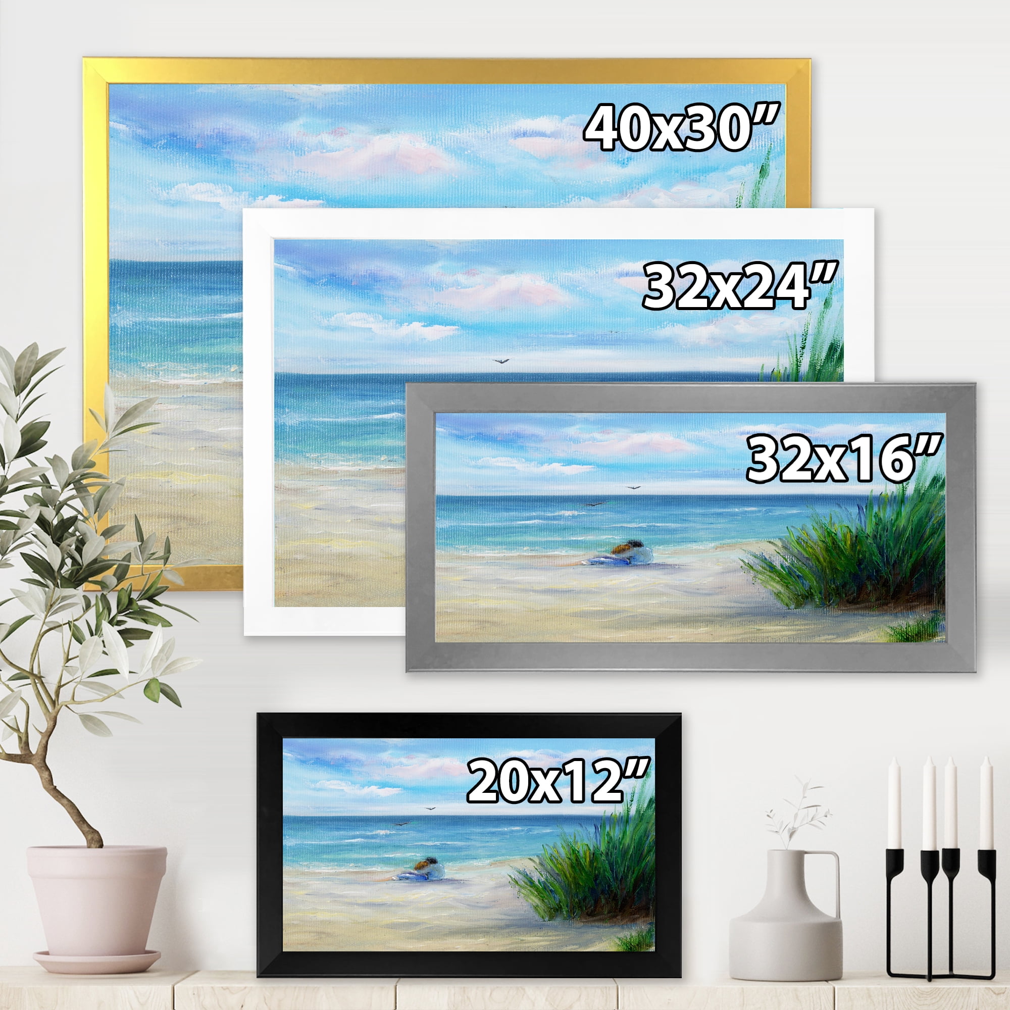 Designart 'Couple Sitting In Love By The Beach' Nautical & Coastal Framed Art Print