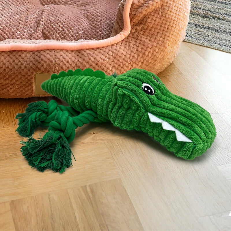 Vibrant Life Green Alligator Plush Dog Toy with Squeaker, Chew Level 3