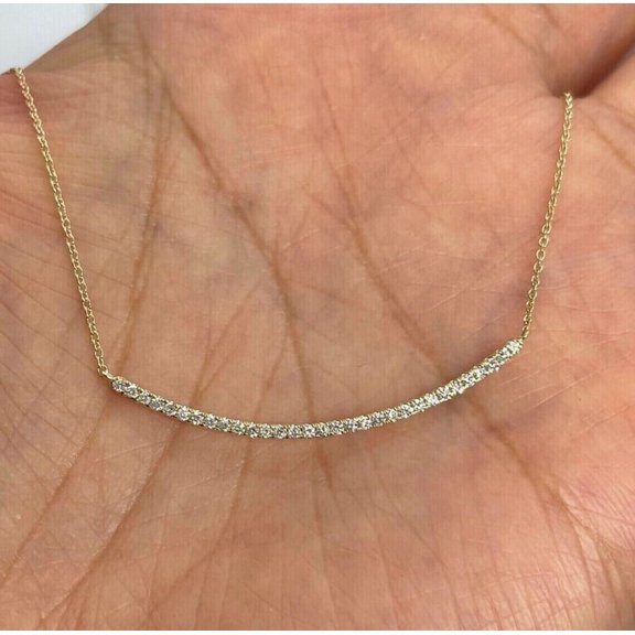 1Ct Round Lab Created Diamond Dainty Bar Necklace Pendant 14K Yellow Gold FInish