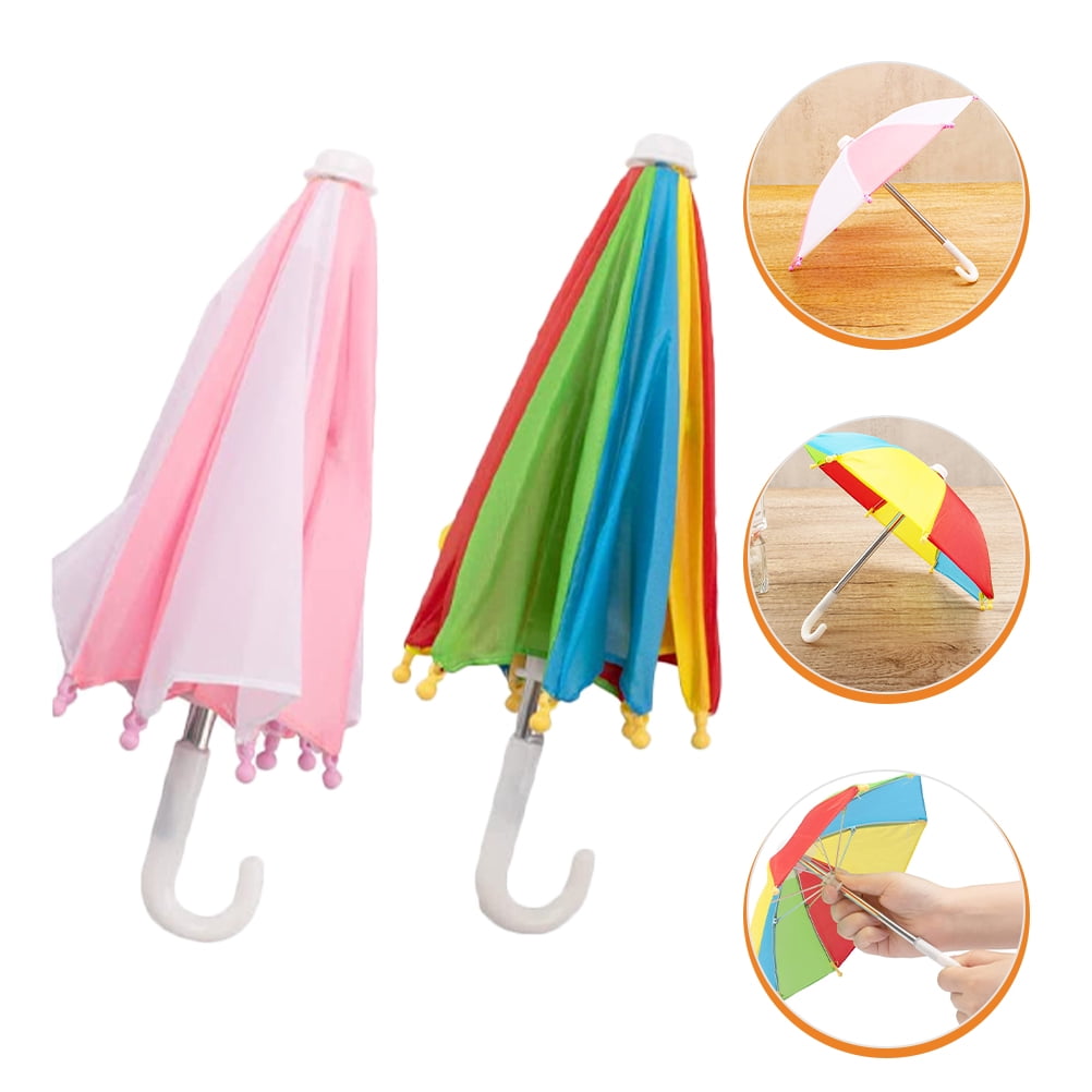 2pcs Mini Umbrella Adjustable Miniature Umbrella Sunny Rainy