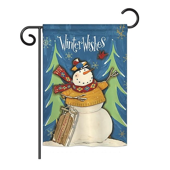 Breeze Decor BD-WT-G-114158-IP-BO-DS02-US 13 x 18.5 in. Seasonal Winter Wonderland Impressions Decorative Vertical Garden Flag - Winter Wishes Snowman Winter