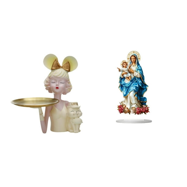 Estatua con bandeja para guardar llaves,Estatua de niña con bandeja para guardar llaves coleccionable,Letrero de mesa,Decoración de escritorio acrílica Rincón festivo Decoración del