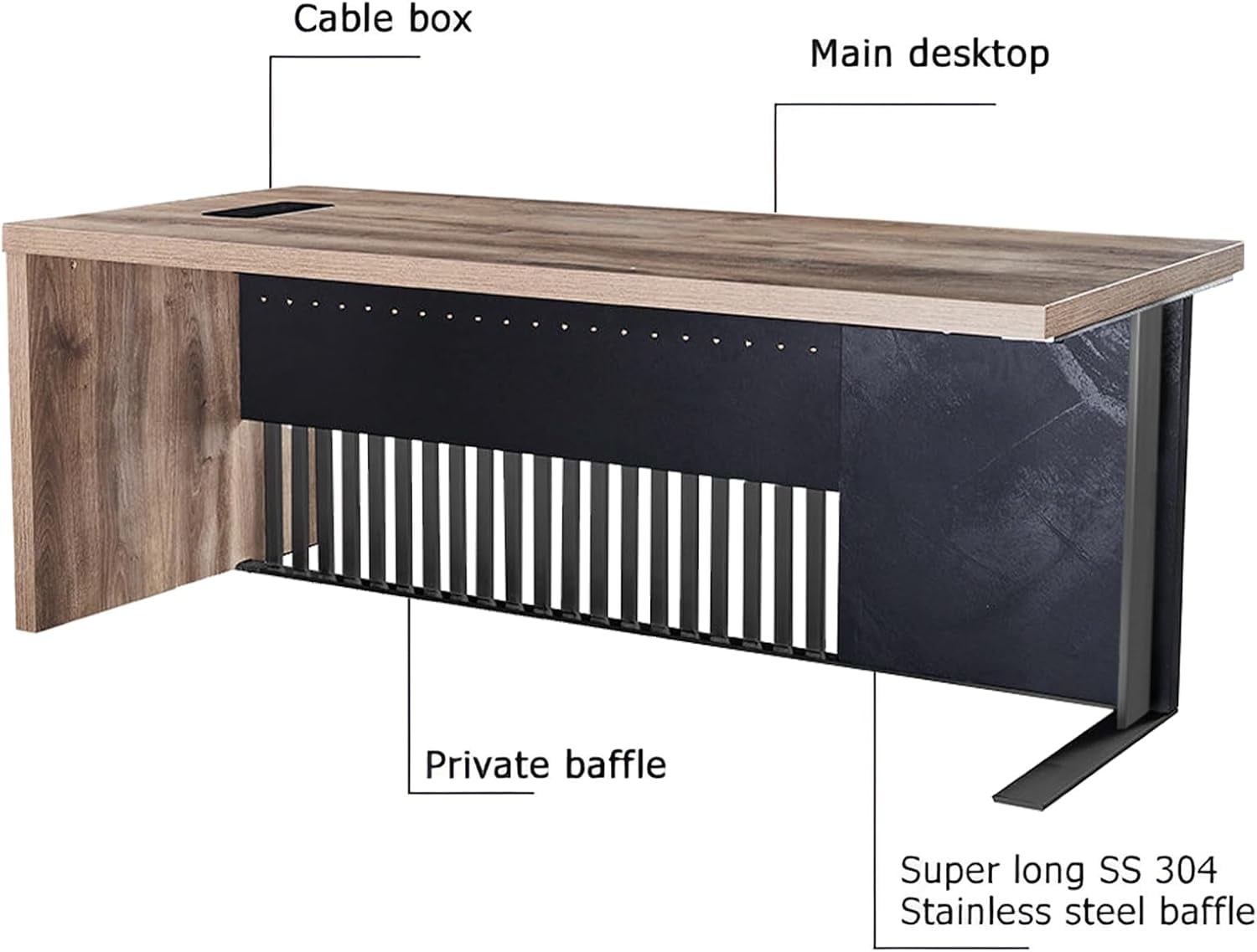 70.87" Executive Office Desk with Stainless Steels Sturdy Frame Cable Box(Left Return)