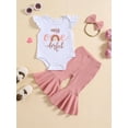 thumbnail image 2 of Suealasg 3Pcs Baby Girl 1st Birthday Outfits Clothes Fly Sleeve Letter Rainbow Print Romper + Flare Pants+ Headband Set 6M 12M 18M Summer Clothing for Newborn Girl, 2 of 9
